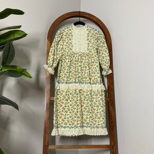 Vintage Lassie Togs 4T Yellow Floral Long Sleeve Cottagecore Prairie Dress